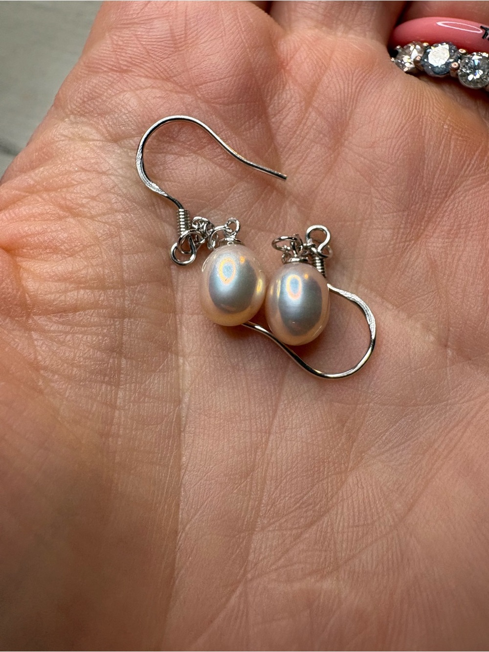 Mother of Pearl Iridescent Pearl Drop Earrings with Silver Hooks
